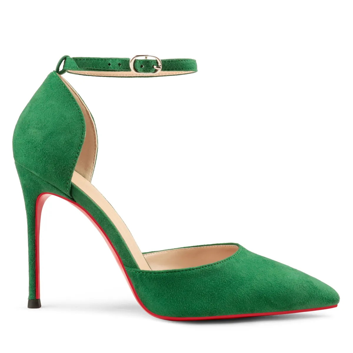 100mm Women&rsquo;s High Heels Ankle Strap Pointed Toe Suede Pumps Wedding Party  Sandals-vocosishoes