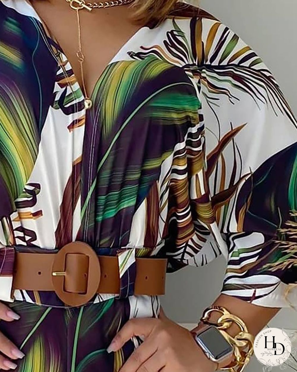 Tropical Print V-Neck Top & Shorts Set