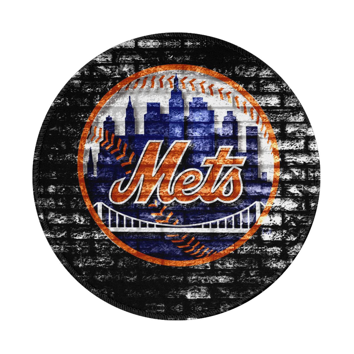 New York Mets Logo On Bricks Non-Slip Rubber Round Mouse Pad