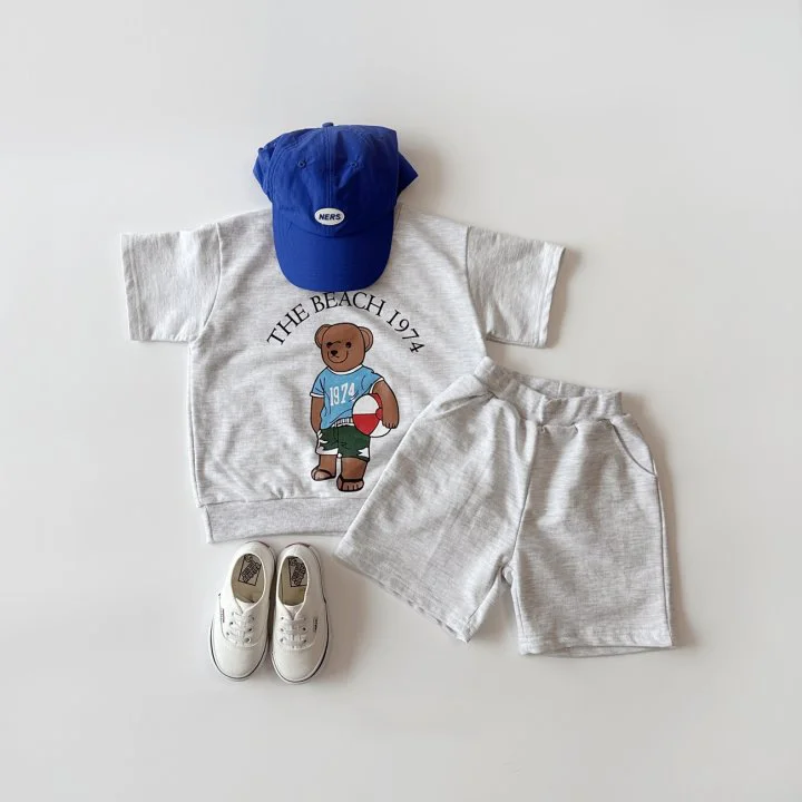 2pcs Baby Toddler Boy/Girl Bear Print T-Shirt and Shorts Set