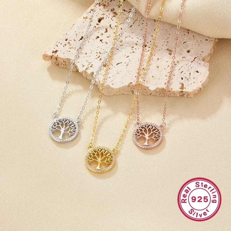 925 Sterling Silver Long-Lasting Plated Zircon Inlay Inlaid Zircon Tree Life Tree Pendant Necklace