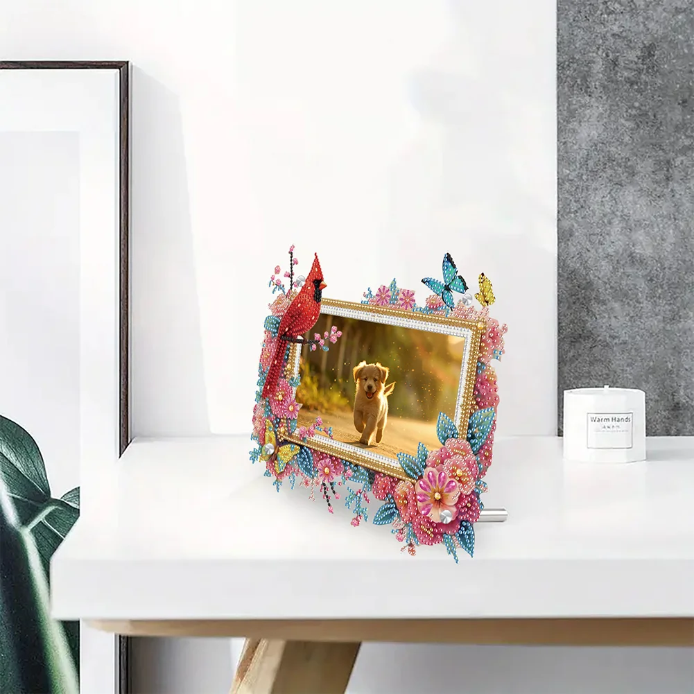 5D DIY Cardinal and Flower Acrylic Special Shape Diamond Painting Picture Frame