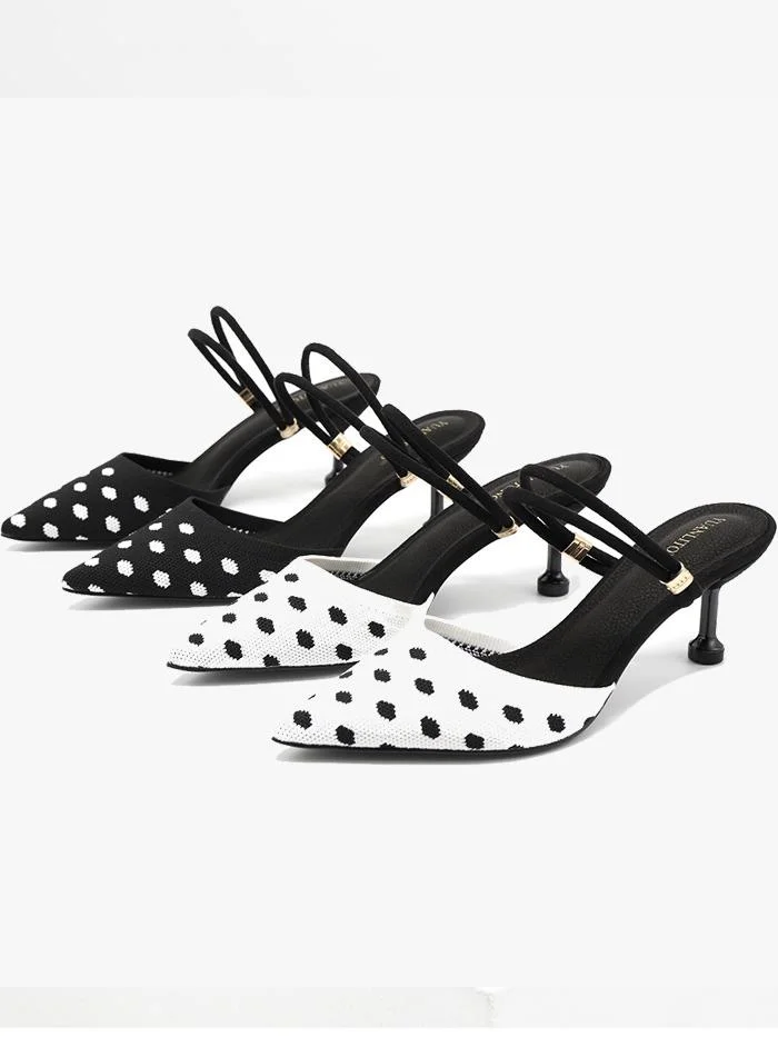Polka dots, comfortable, soft, breathable, pointed toe two-wear high stiletto sandals
