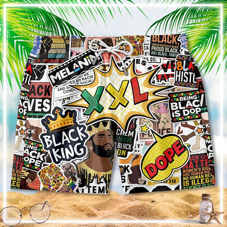 Black King's Time Stickers Summer Beach Shorts