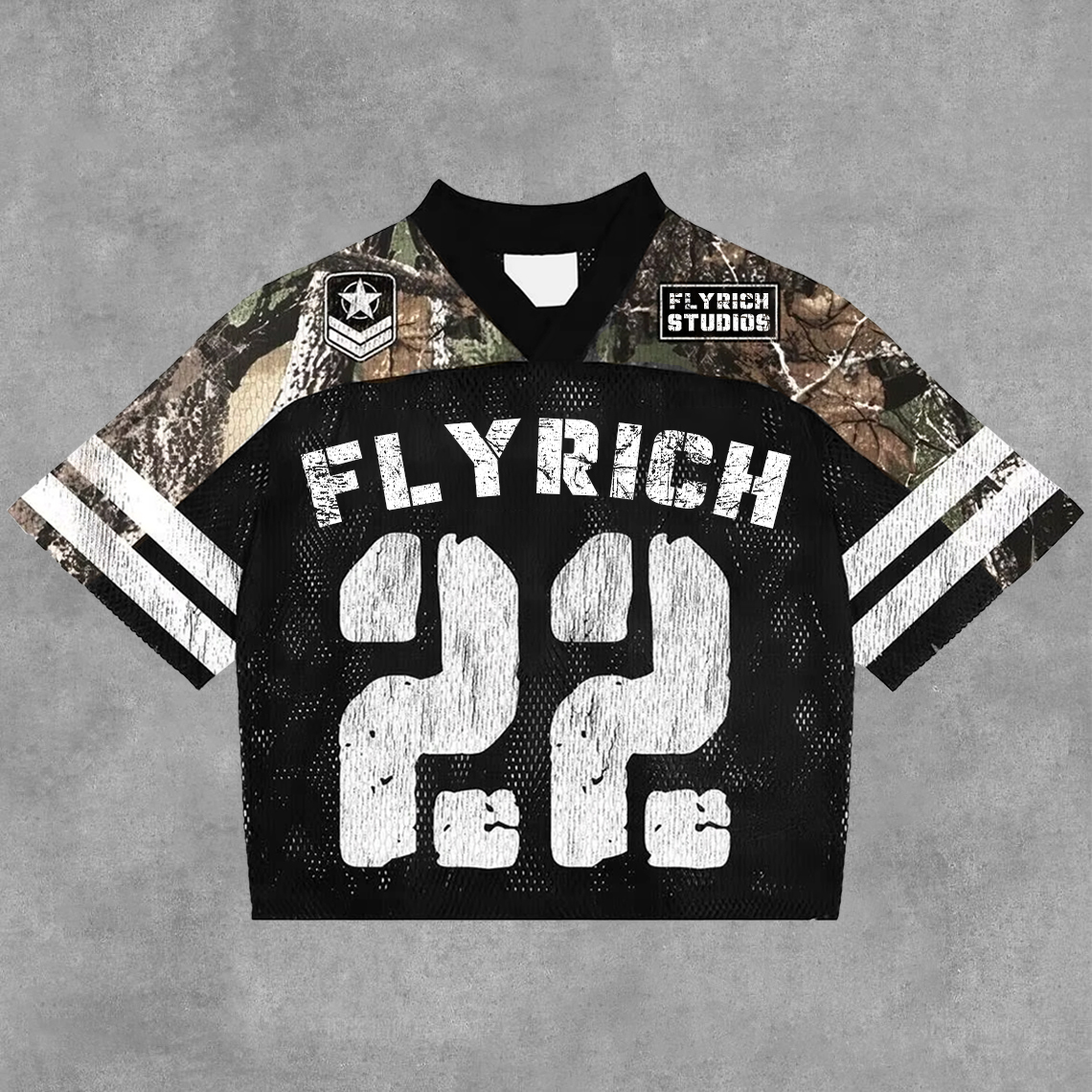 Sopula Vintage Fly Rich No 22 Graphics Blokecore Blokette Football V-Neck T-Shirt - SOPULA