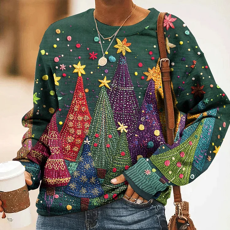 Christmas Tree Art Print Crew Neck Sweatshirt