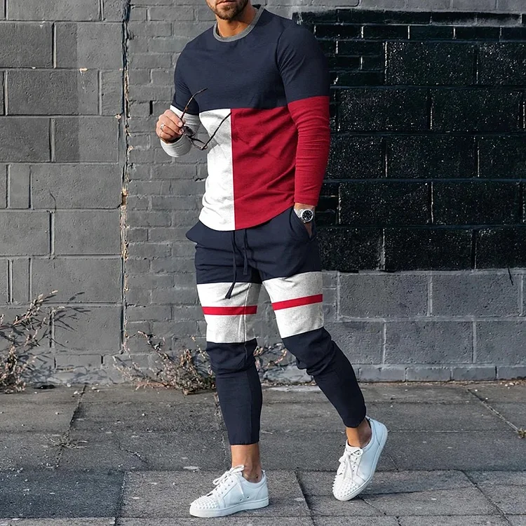 Men's Fashion Long Sleeve T-Shirt And PantsTwo Piece Set