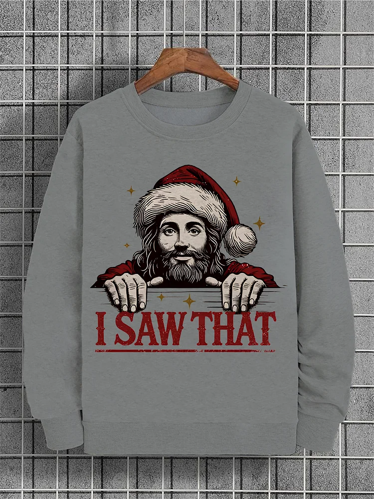 Men's Christmas Jesus I Saw That Art Print Cotton Casual Sweatshirt