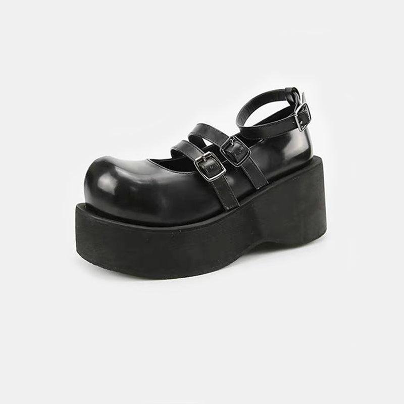 Dark Lolita Thick Bottom Three Buckles School Uniform Shoes