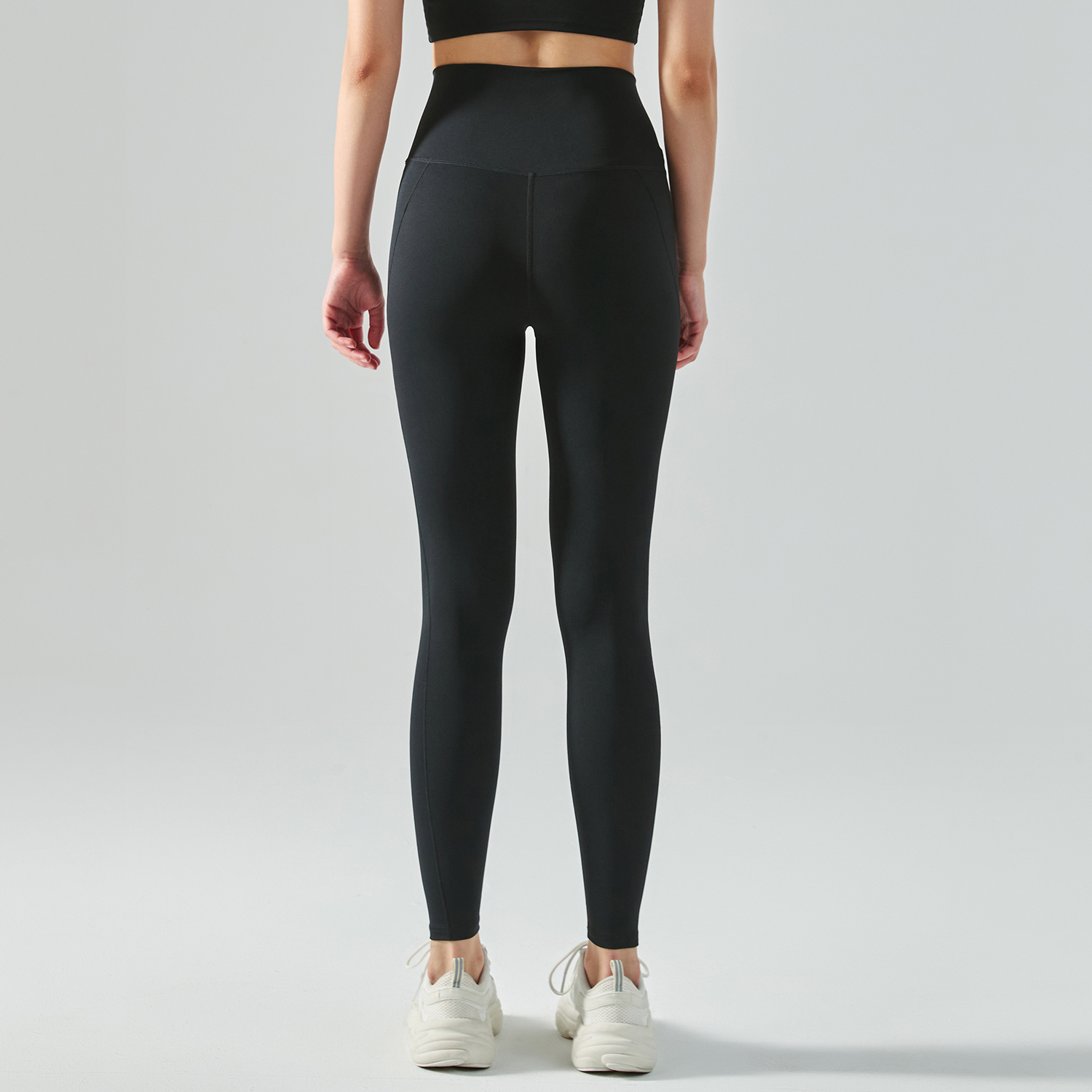Buy Hergymclothing Black women's mid strength side cross widened waist tummy control moisture wicking traceless sports tight capri leggings online
