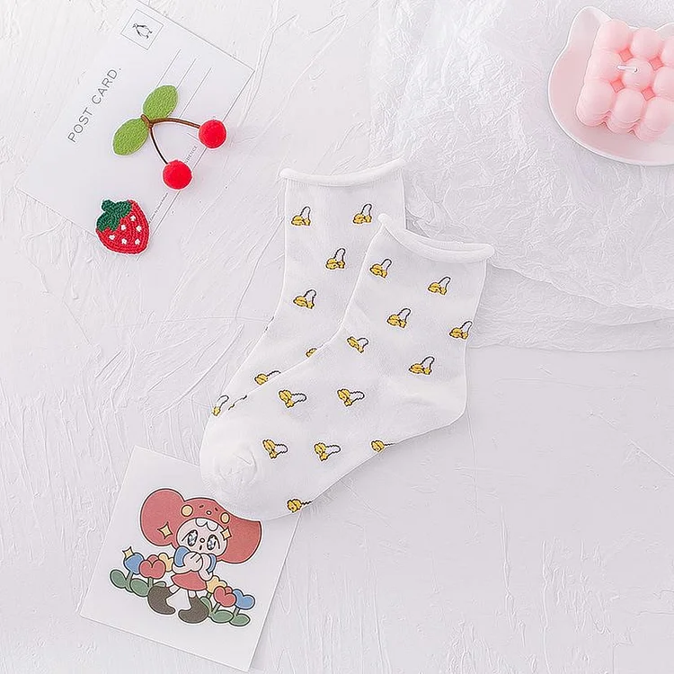 Cartoon White Fruit Socks