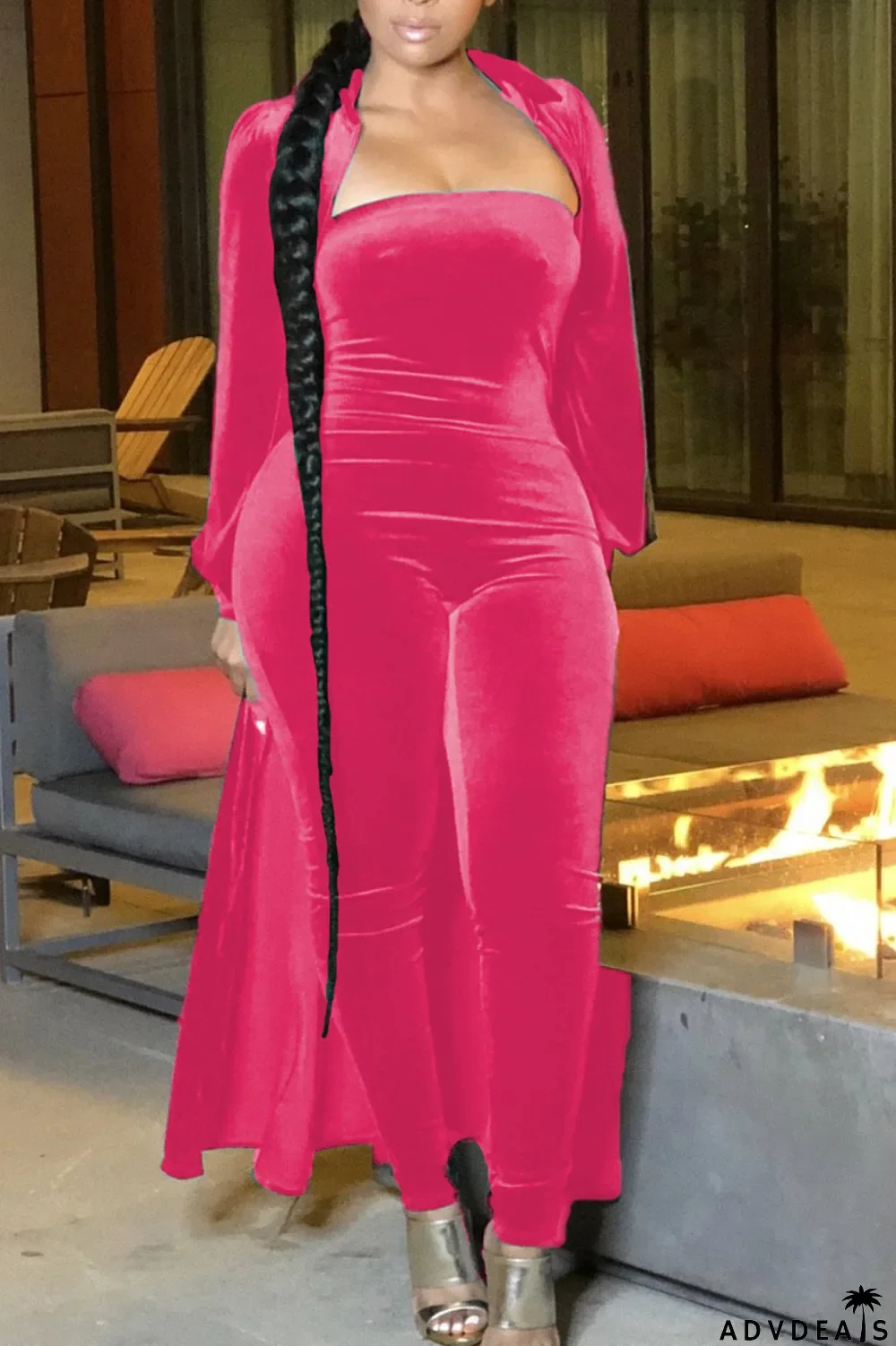 Red Casual Solid Peter Pan Collar Long Sleeve Two Pieces