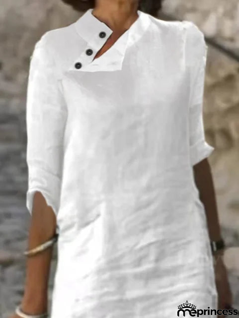 Women's Cotton Linen Dress Shirt Dress Casual Dress Shift Dress Midi Dress