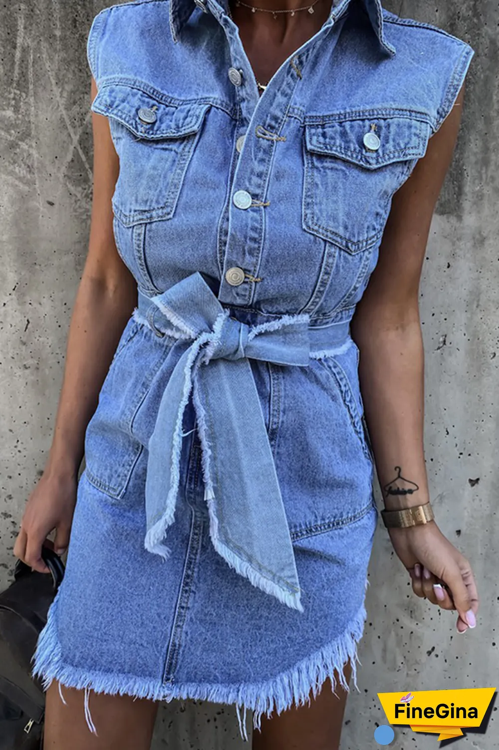 Fashion Street Solid Tassel Buckle With Belt Wrapped Skirt Dresses