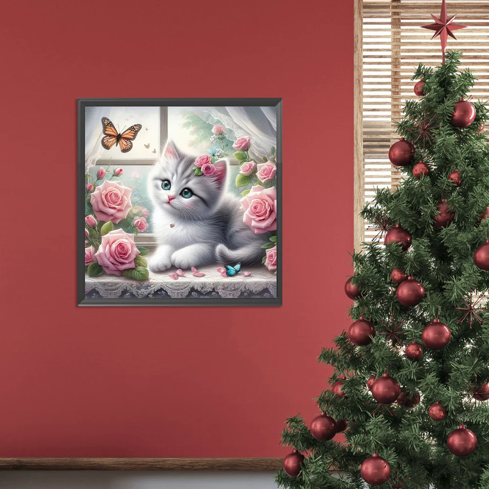 Full Round Diamond Painting 30*30cm - Window Kitten
