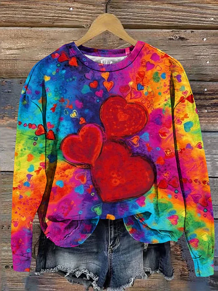 Women's Pride Month Rainbow Colorful Heart Print Sweatshirt