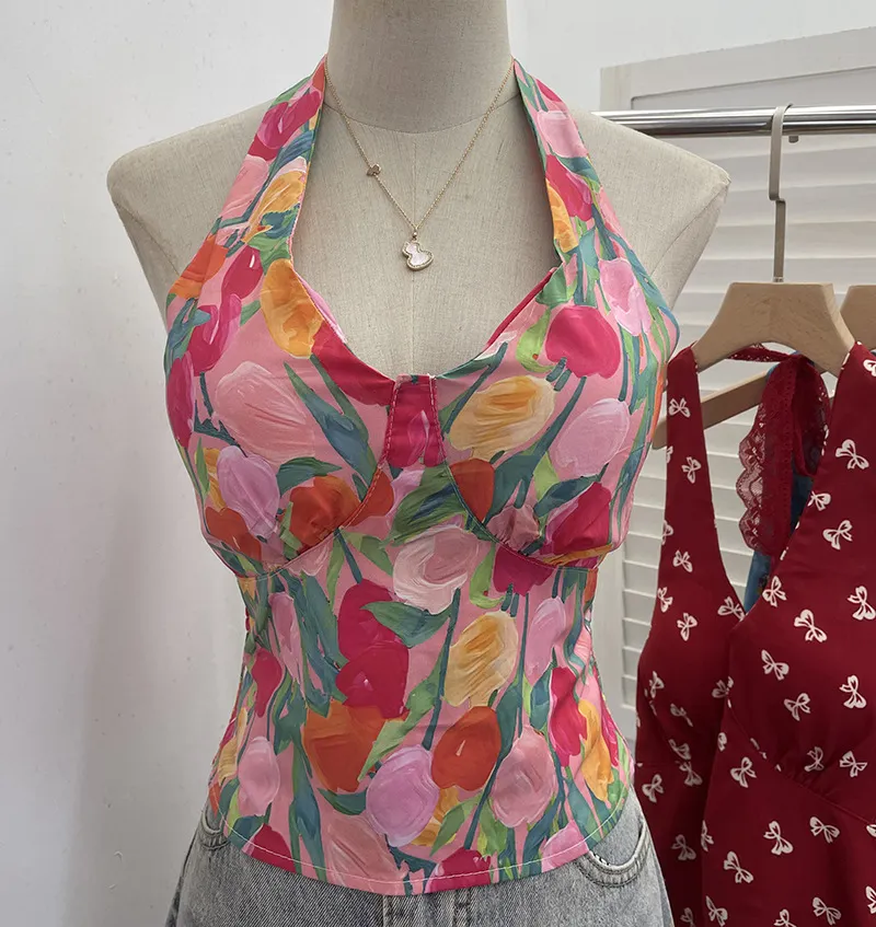 Nigikala Nigikala On-Tlap Sling Sling Sleeve Sleeveless Coat With Chest Pad Crumb Lace Hanging Back Sleeveless Top 9263