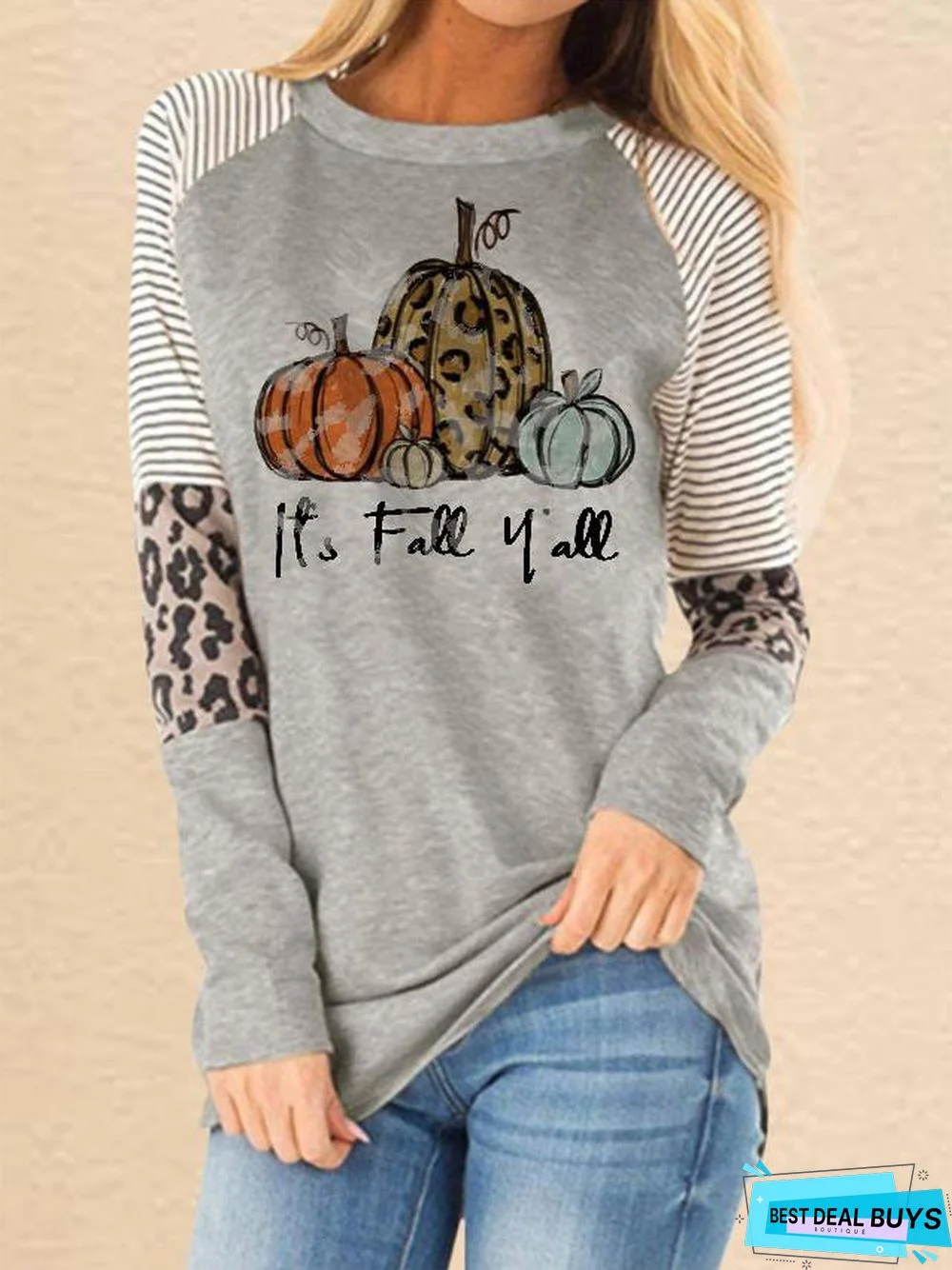 Women Thanksgiving Pumpkin Leopard Print T-shirt