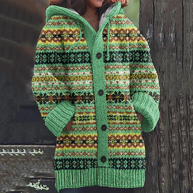 Vintage Geometric Jacquard Contrast Pattern Cardigan Sweater
