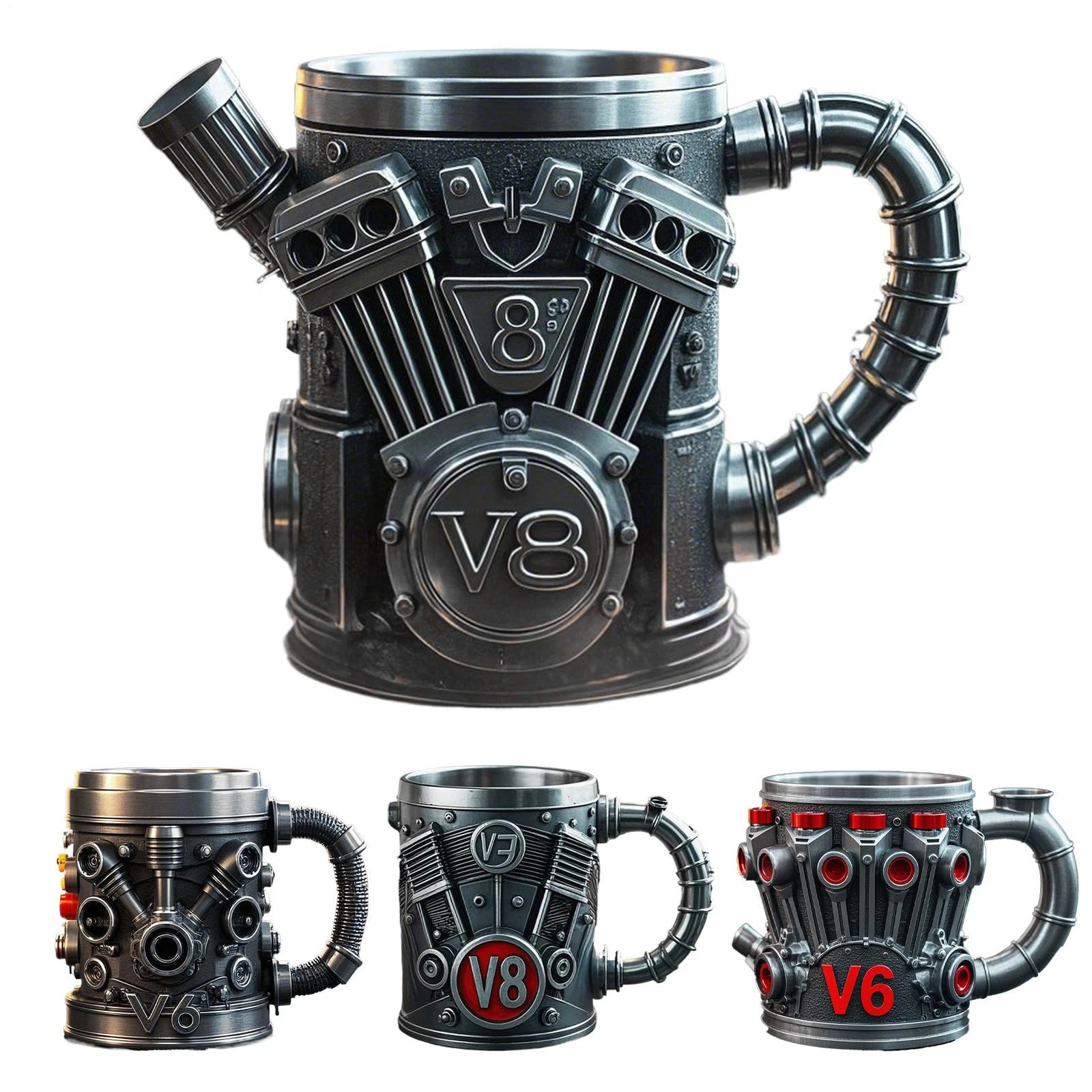 Engine style insulated mug full view