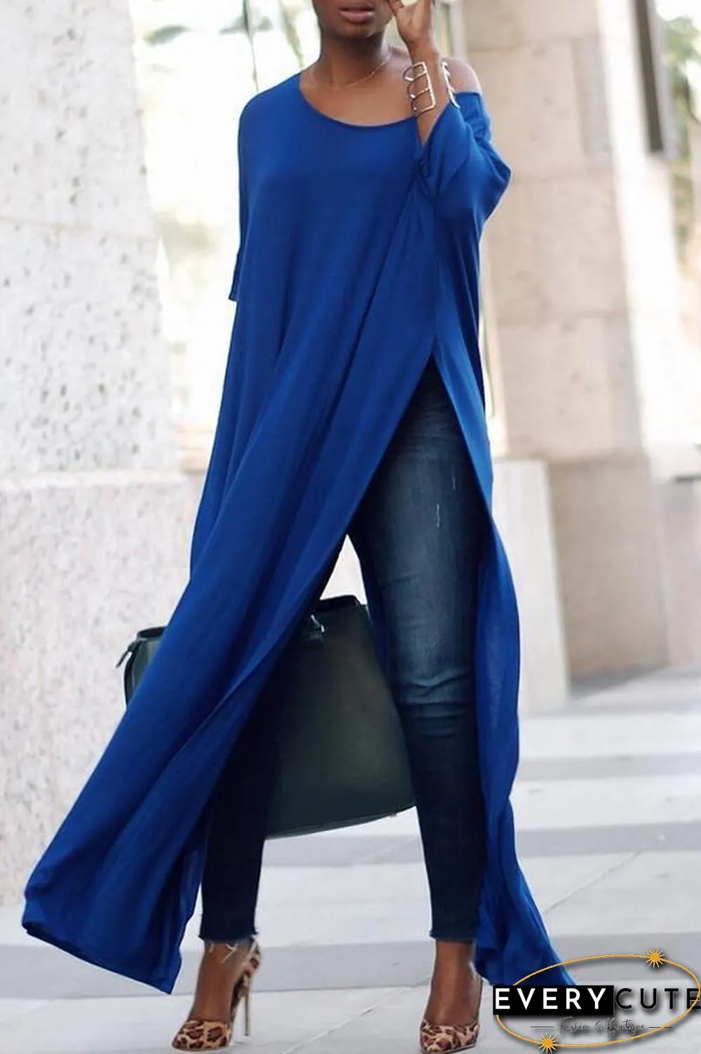 Off Shoulder High Split Batwing Long Dress