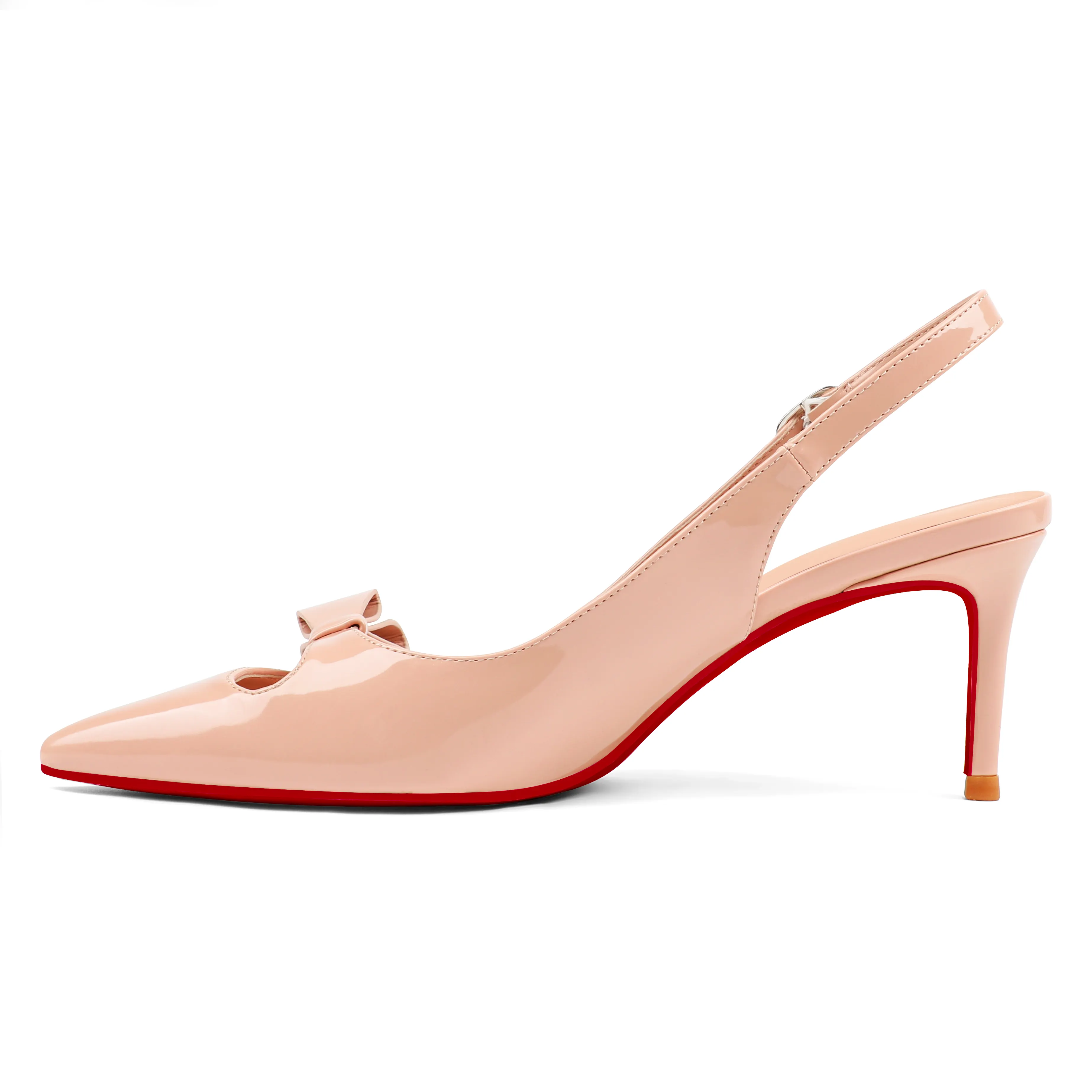 65mm Women's Stiletto Mid Heels Pumps Pointed Toe With Bows Slingback Red Bottoms Prom Sandals Shoes-vocosishoes