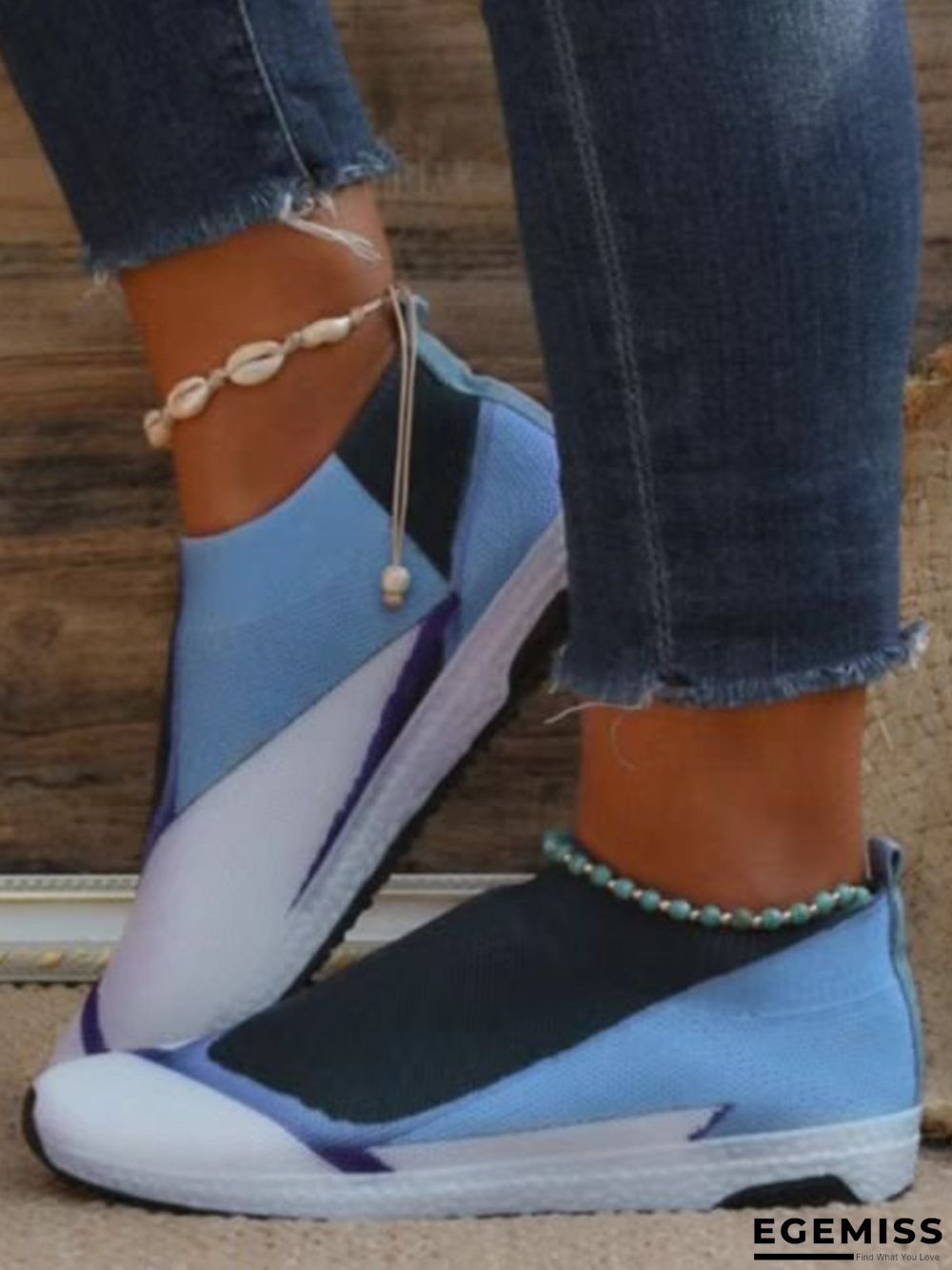 Thick Sole Color Blocking Fly Woven Mesh Slip-On Sneakers Lazy Casual Shoes | EGEMISS