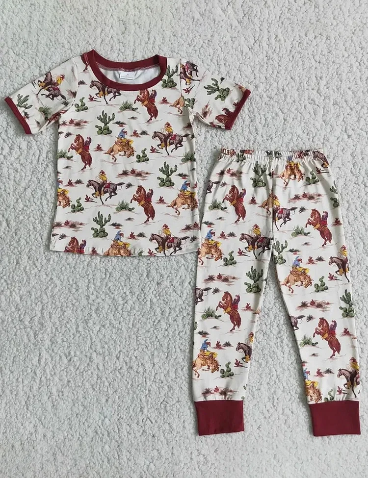 Kid's Western Cowboy Cactus Horse Pajama Set
