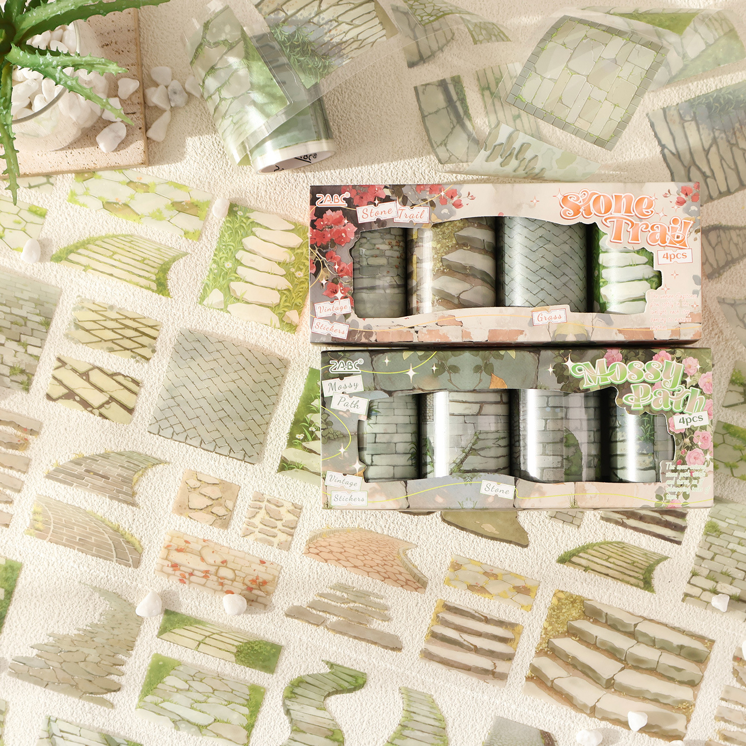 PET 테이프 - 4롤/세트 고대 도로 인상 시리즈 빈티지 스톤