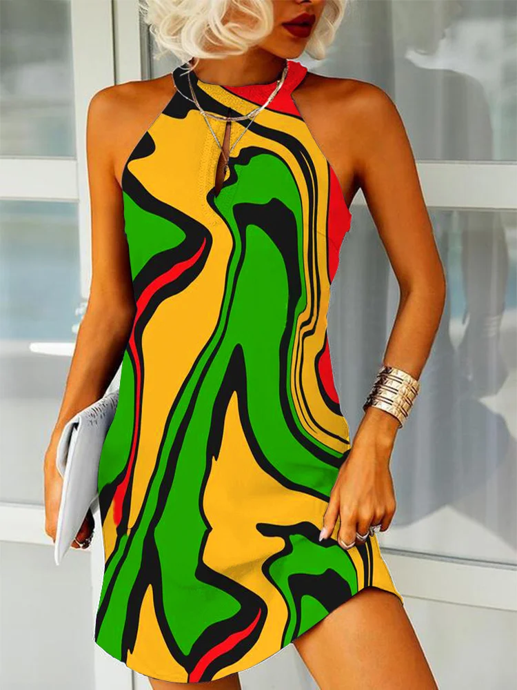 Traditional African Colors Art Halter Neck Mini Dress