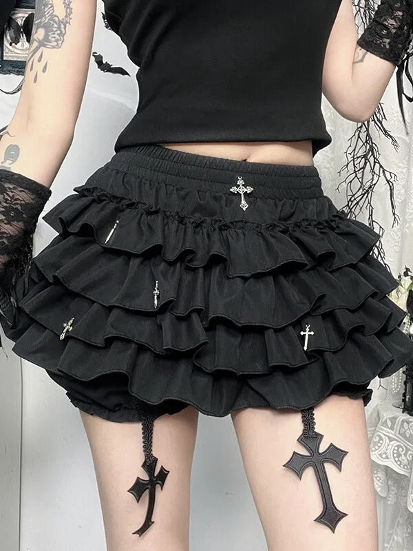 Cross Pendants Ruffled Layered Bloomer Skirt