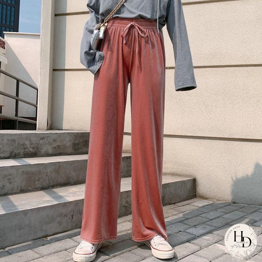 Elastic Waist Plain Loose Velvet Pants