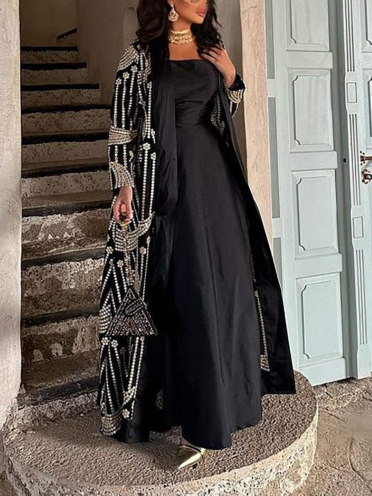 Sheath Elegant Dress and Ethnic Print Tunic Set