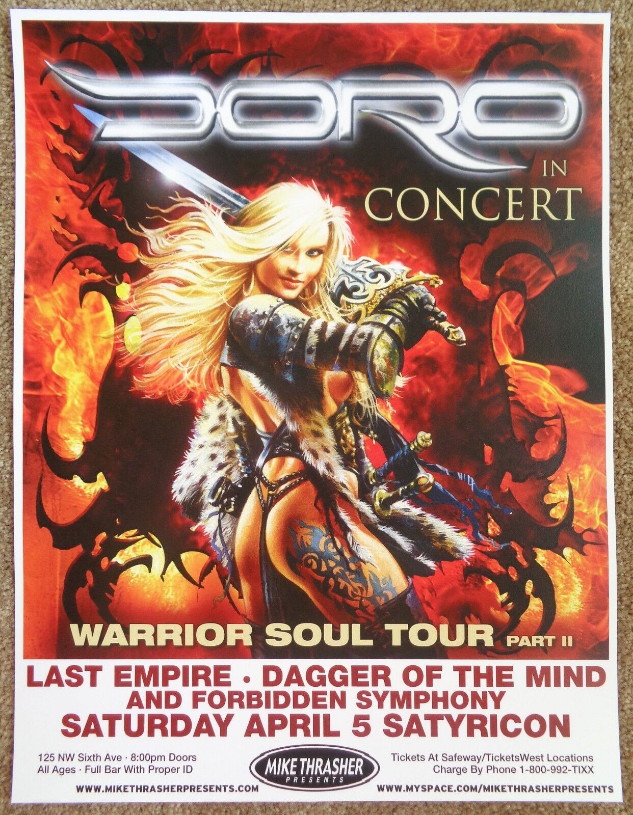 DORO PESCH 2008 Gig POSTER Portland Oregon Concert