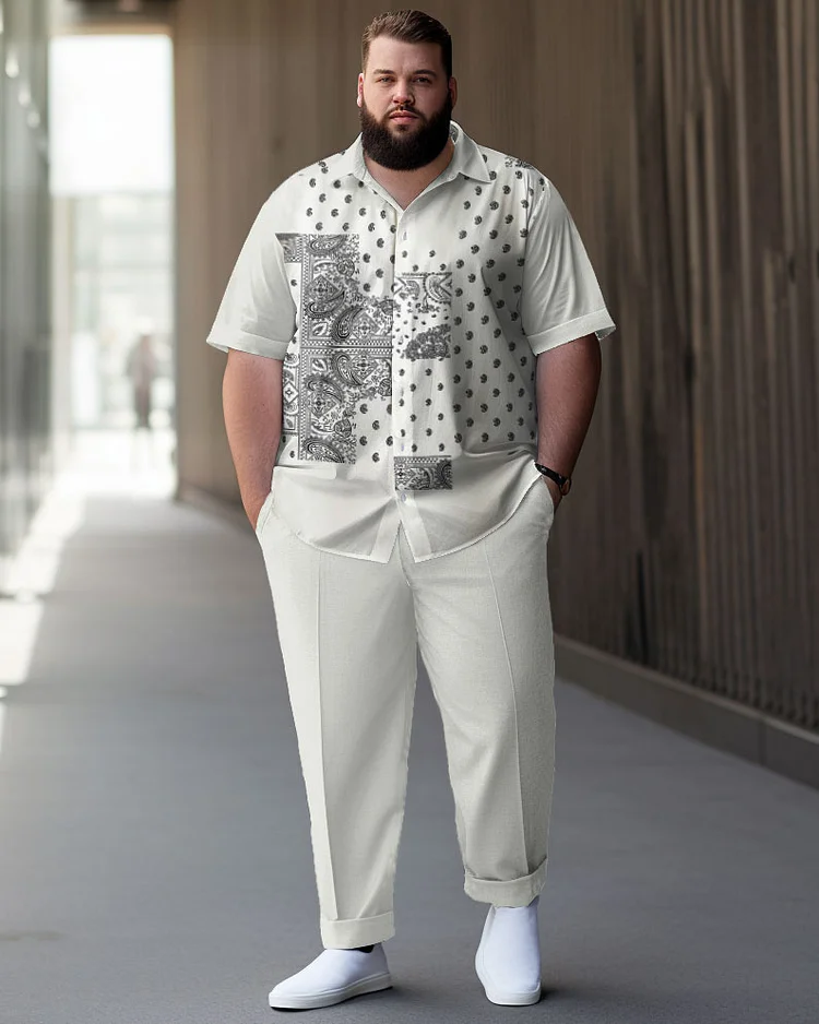 Men's Plus Size Business Simple Pellis Pattern Short Sleeve Shirt Suit