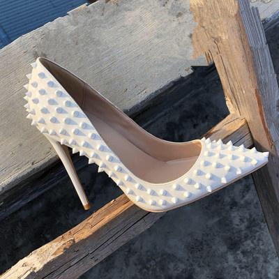 GOOSHOE White Women High Heels 12cm Pumps Shoes Rivet Pointed Toe Women's Shoes Shallow Pump Lady Work Shoes