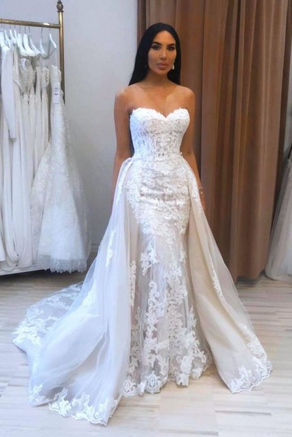 Dresseswow Beautiful Sweetheart Tulle Wedding Dress Lace Appliques