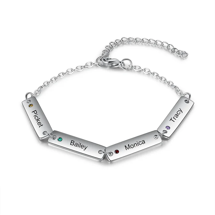 Bracelet 4 Prénom Personnalisé avec 4 Pierre de Naissance