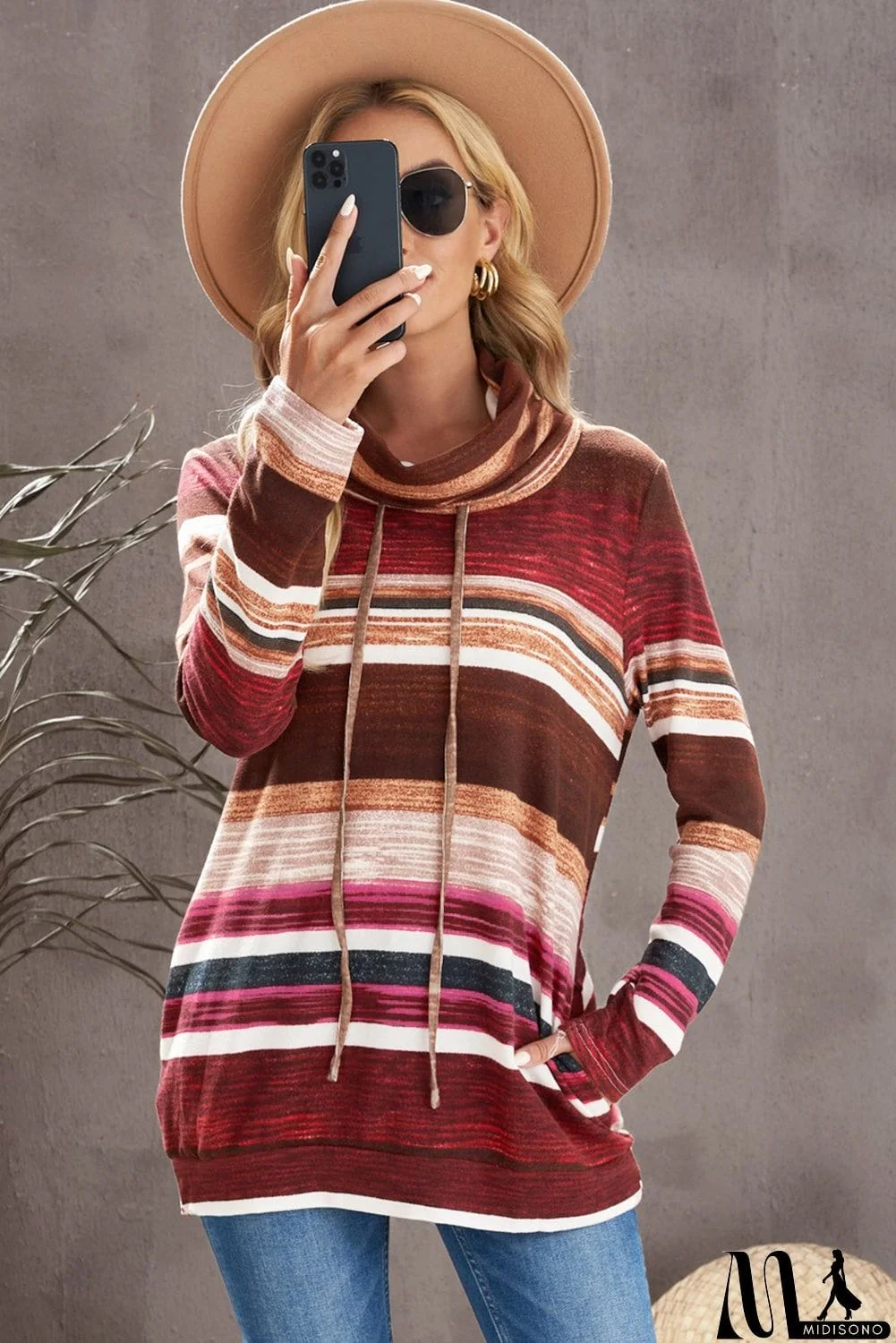 MidiSono - Neck Striped Sweatshirt