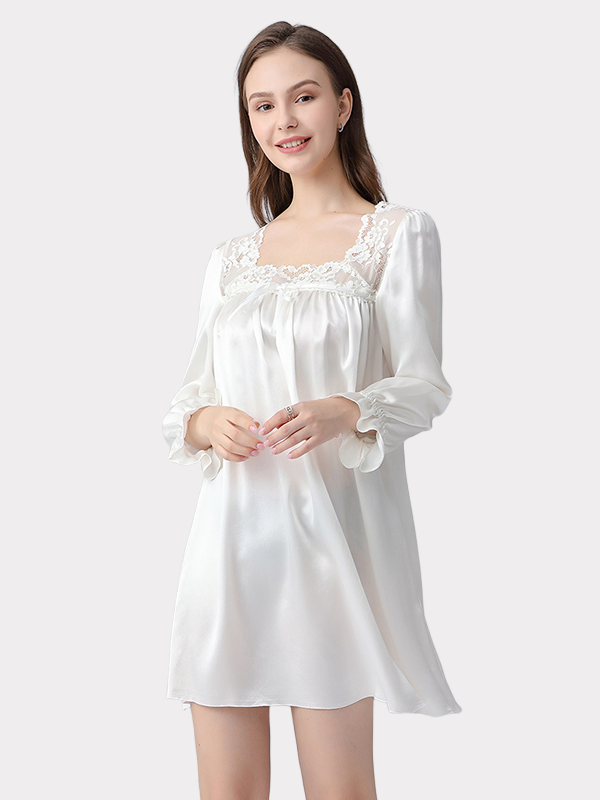 19 Momme Silk Square Neck Vintage Nightgown-Real Silk Life