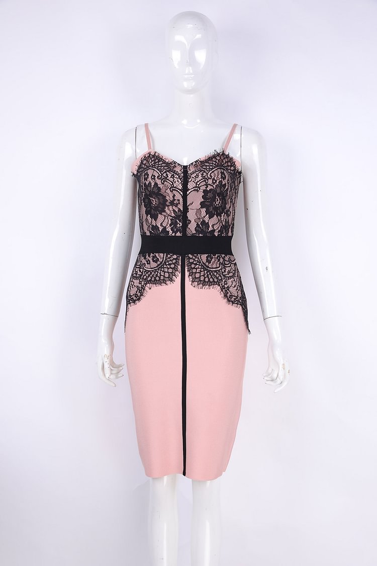 Lace-Paneled Strap Bandage Dress Size XS S