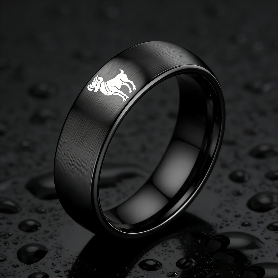 Men Women Aries Tungsten Carbide Rings Domed Top Black Tungsten Wedding Bands 4MM 6MM 8MM Width