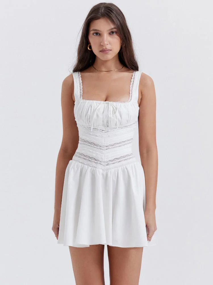 Toloer White Lace Patchwork Mini Dress-Outfit Ideas