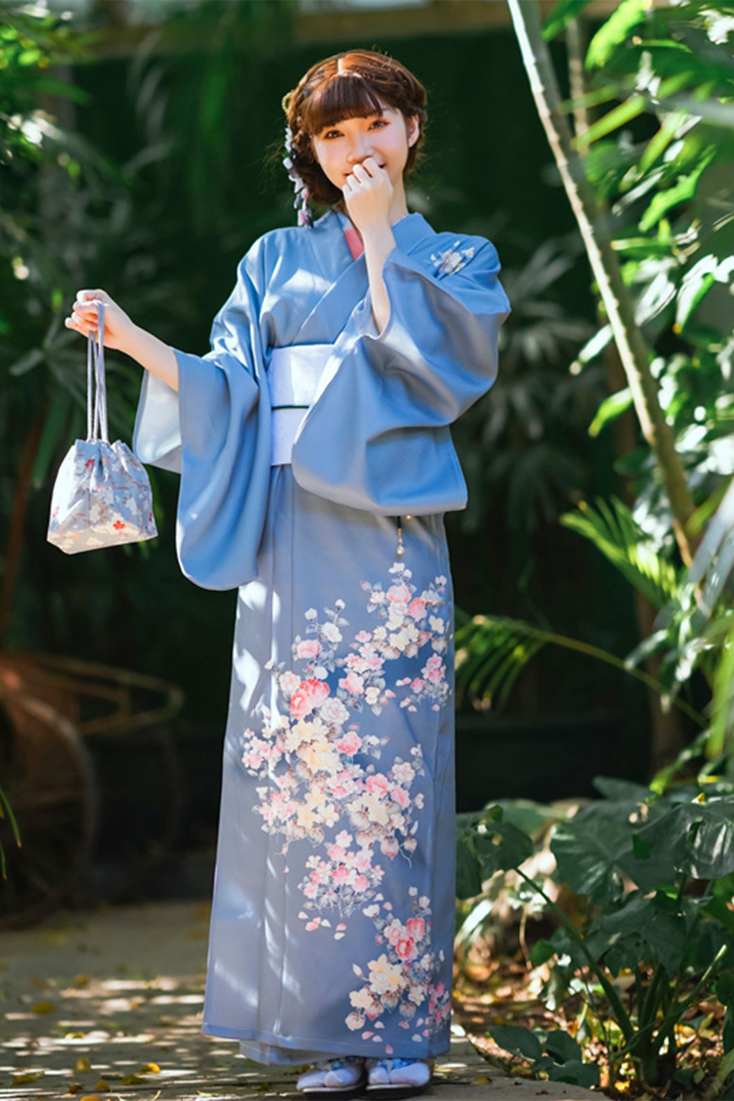 Yukata Kimono Morandi Color Gown with Soft Retro Japanese Style - ひなまつり Stupa Stones