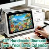 2027-2028 Two-Year Diamond Painting Calendar Kit, 13 Exquisite Multicolor Butterfly And Floral Illustrations, Large Size Desk Calendar, Mosaic Art Coil-Bound Desktop Planner