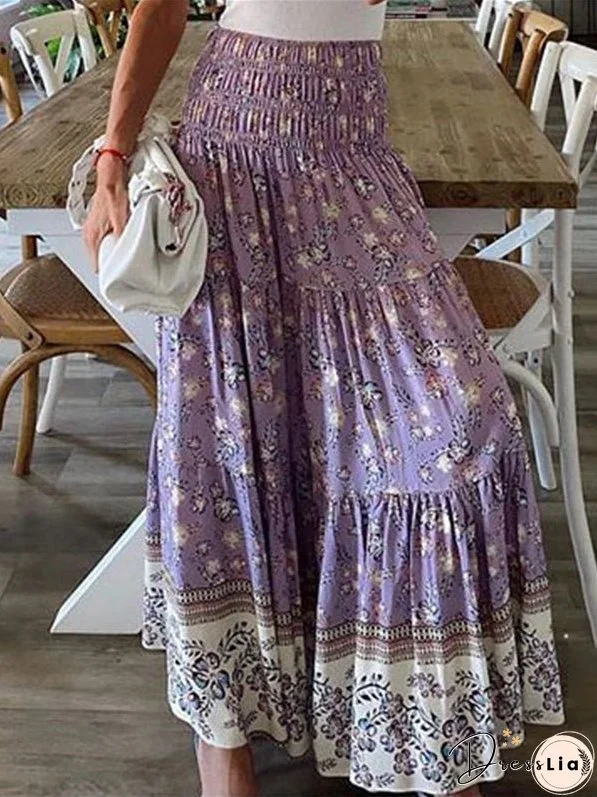 Women's Skirts Casual High Waist Printed Long Skirt