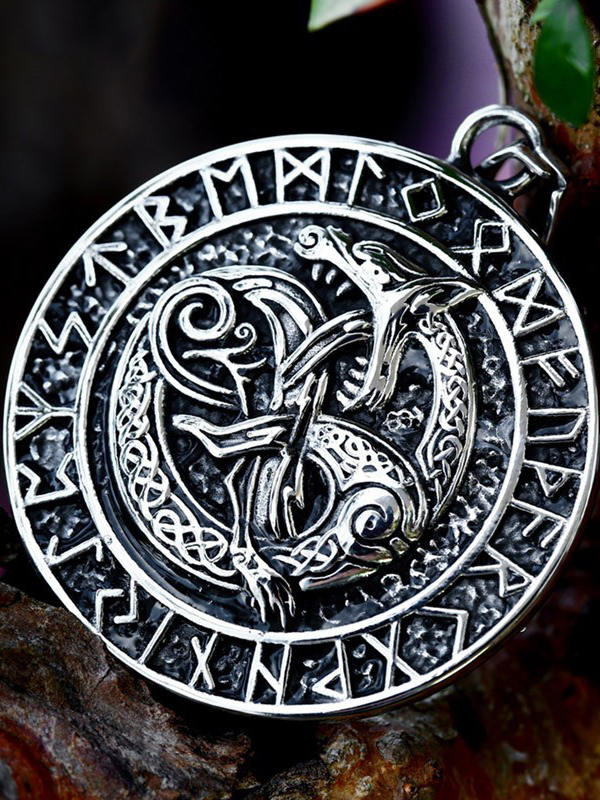 Men's Letter Double Wolf Celtic Knot Titanium Steel Necklace