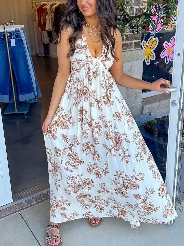 Western Bohemian Kapok Printed Backless Maxi Skirt