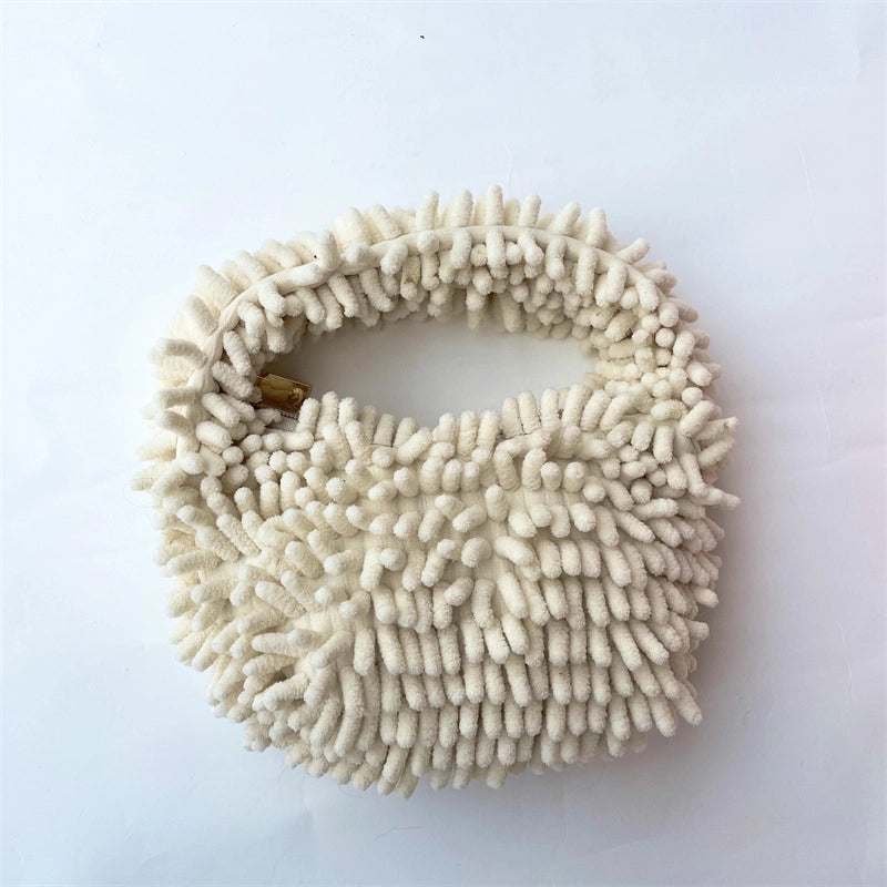 Women’s Plush Solid Color Basic Classic Style Square Zipper Handbag