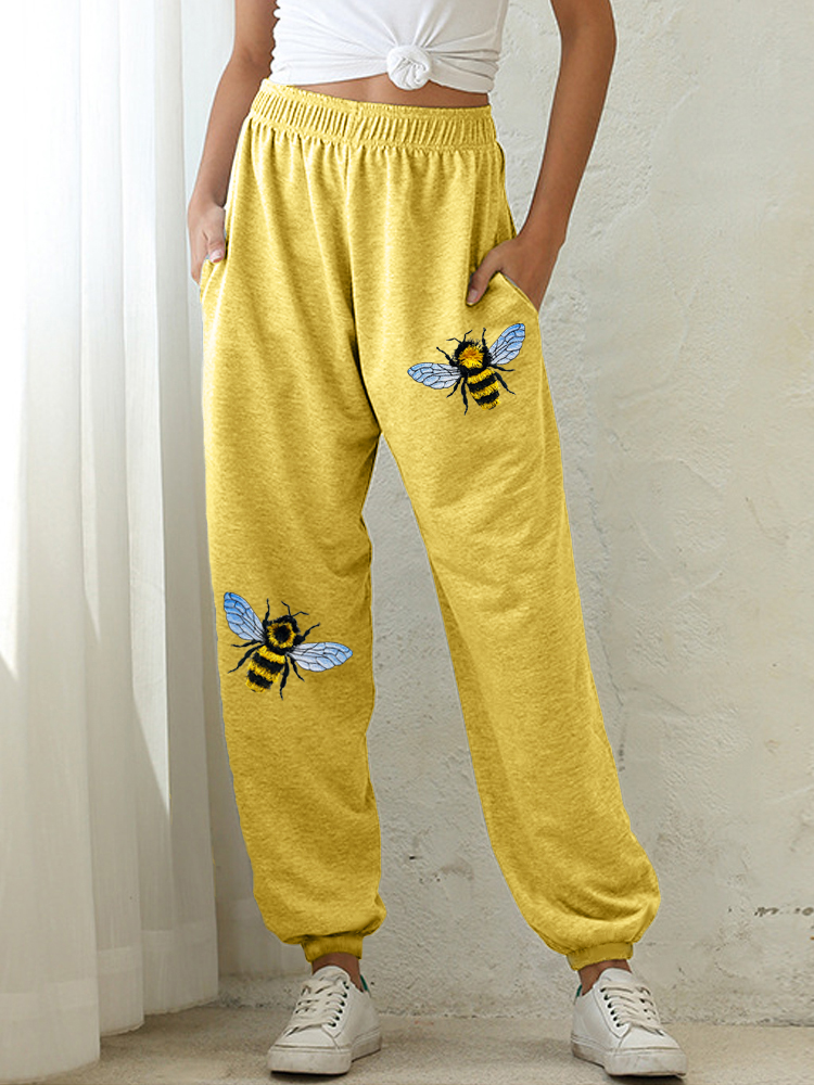 Fringed Bee Cute Honeybee Insect Embroidery Casual Sweatpants wearshes
